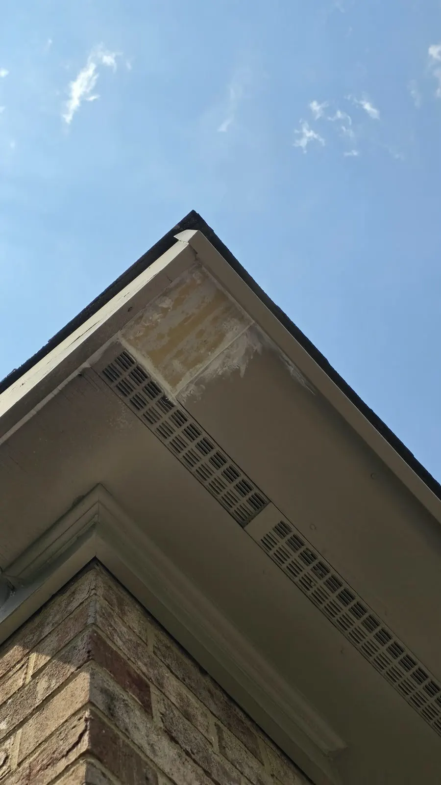 Fascia and soffit along the roofline of a brick home in Hampton, VA